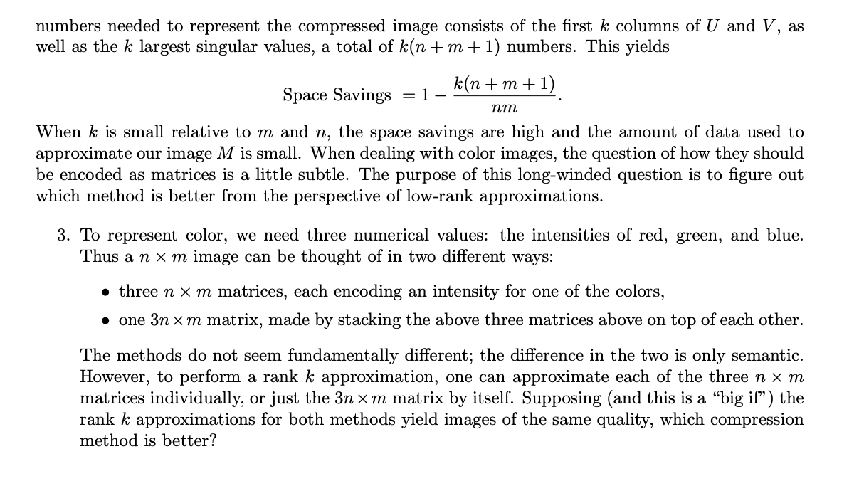 numbers needed to represent the compressed image consists of the first \( k \) columns of \( U \) and \( V \), as well as the