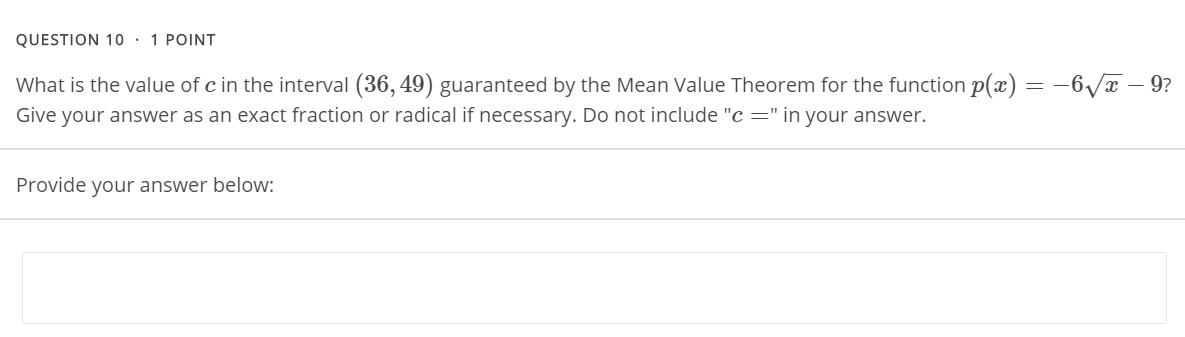 Solved QUESTION 10.1 POINT What is the value of c in the | Chegg.com