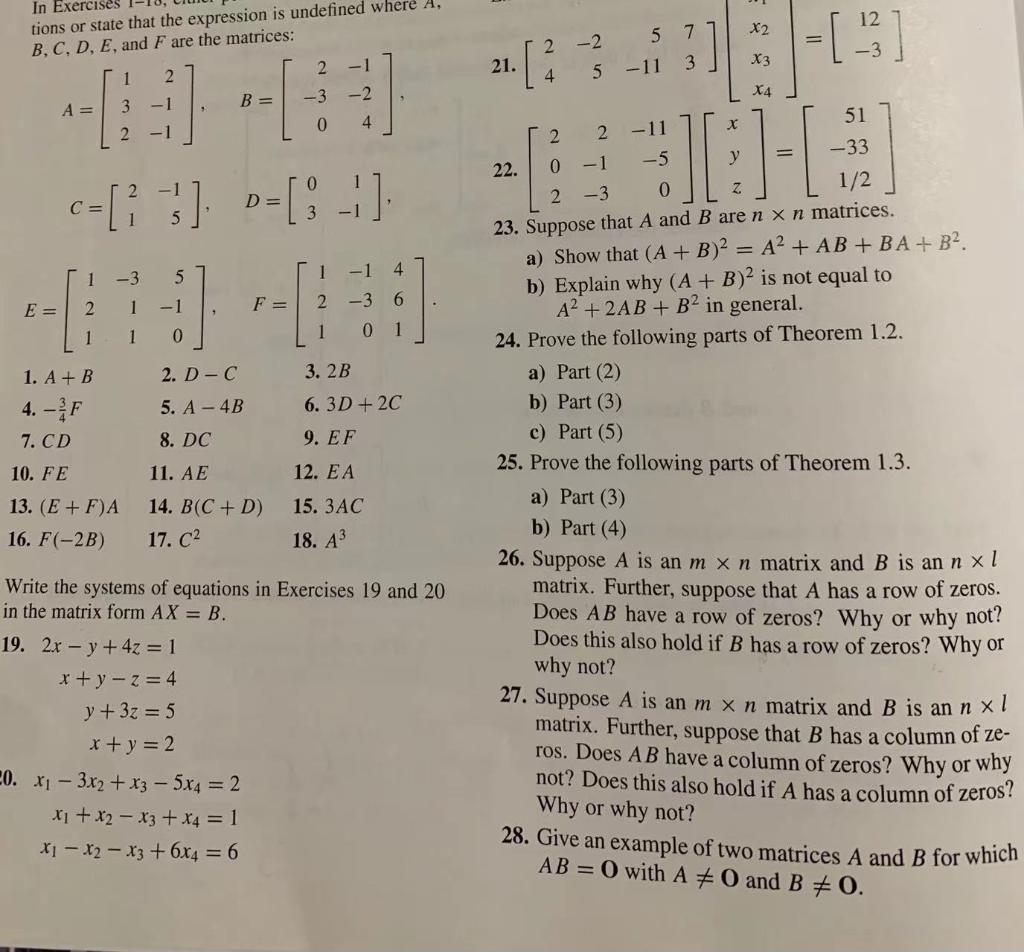 Solved B,C,D,E, and F are the matrices: | Chegg.com