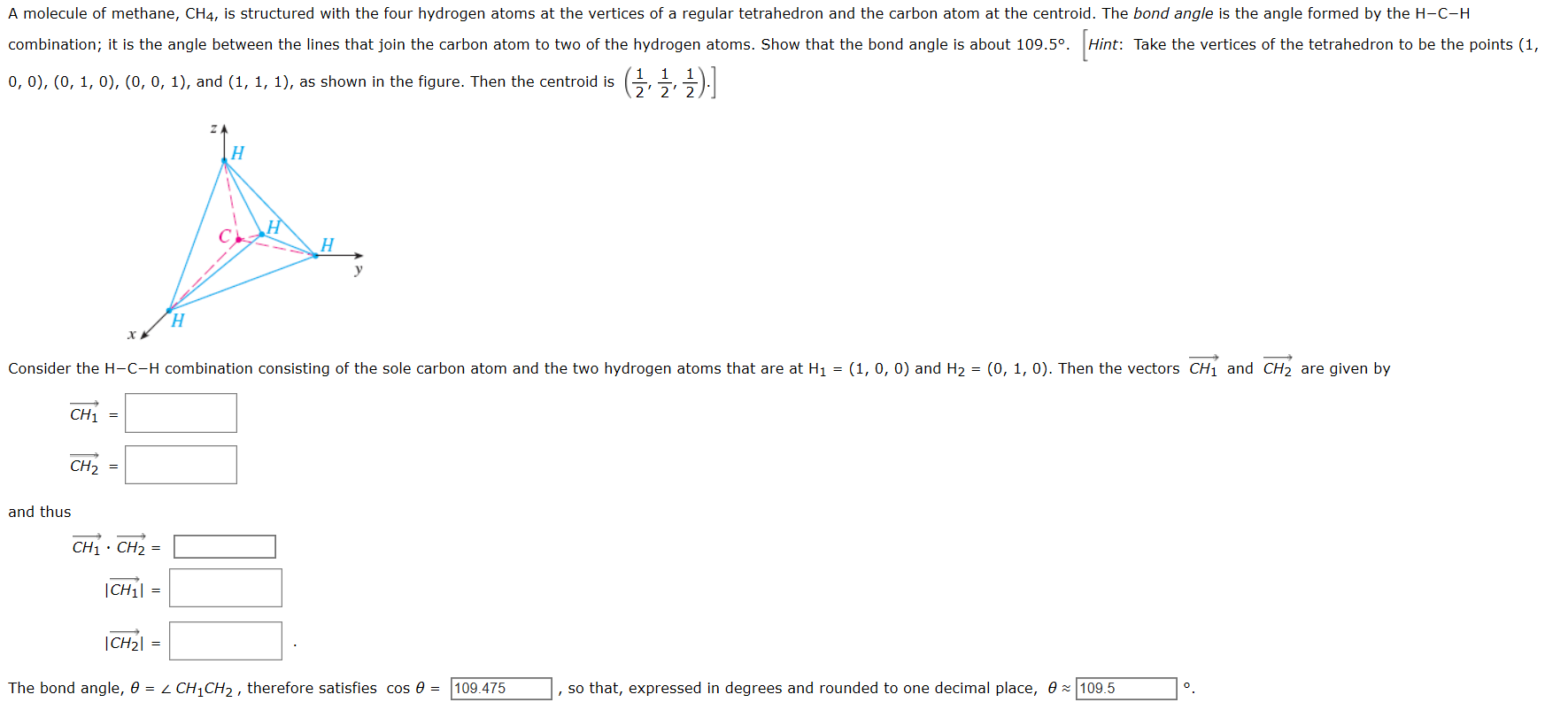 Solved A molecule of methane, CH4, is structured with the | Chegg.com