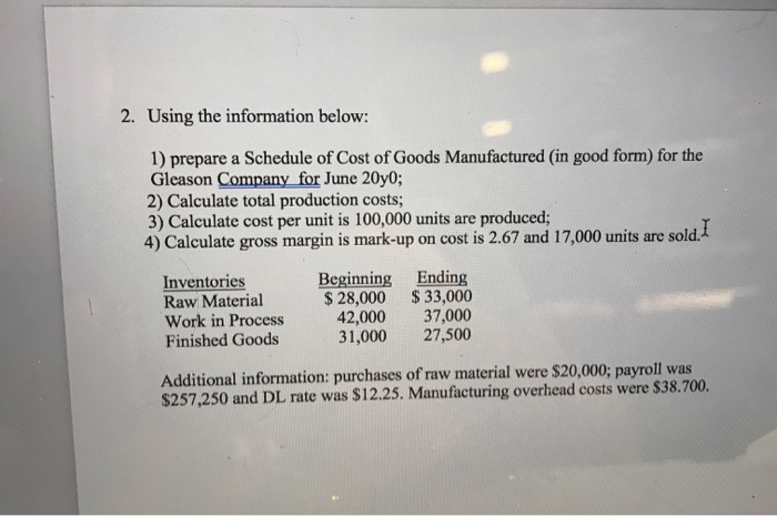 Solved 2. Using the information below: 1) prepare a Schedule | Chegg.com