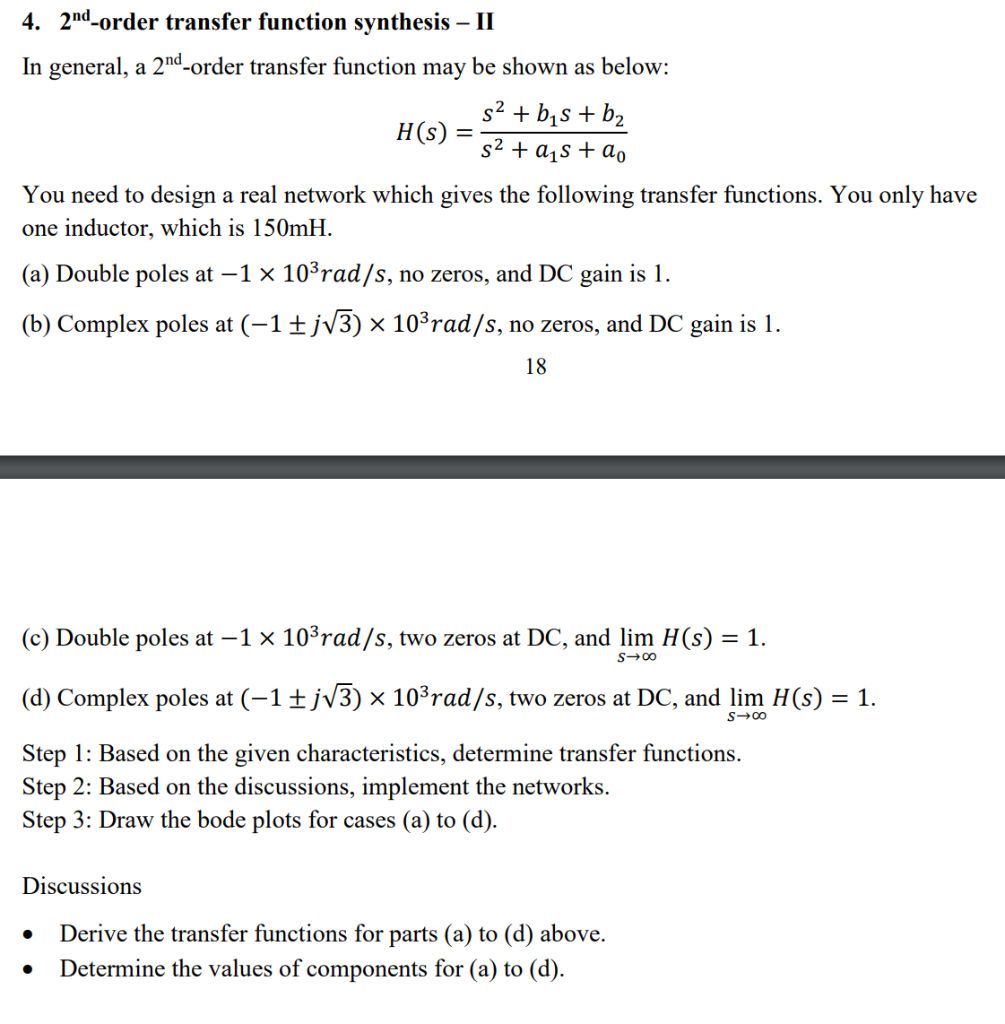 Solved 4 2nd Order Transfer Function Synthesis Ii In 1588