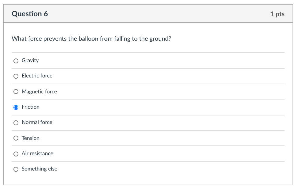 Solved Question 6 1 pts What force prevents the balloon from | Chegg.com