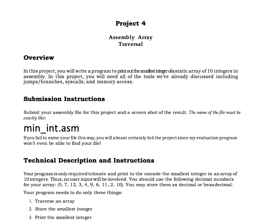 Solved Project 4 Assembly Array Traversal Overview In this | Chegg.com