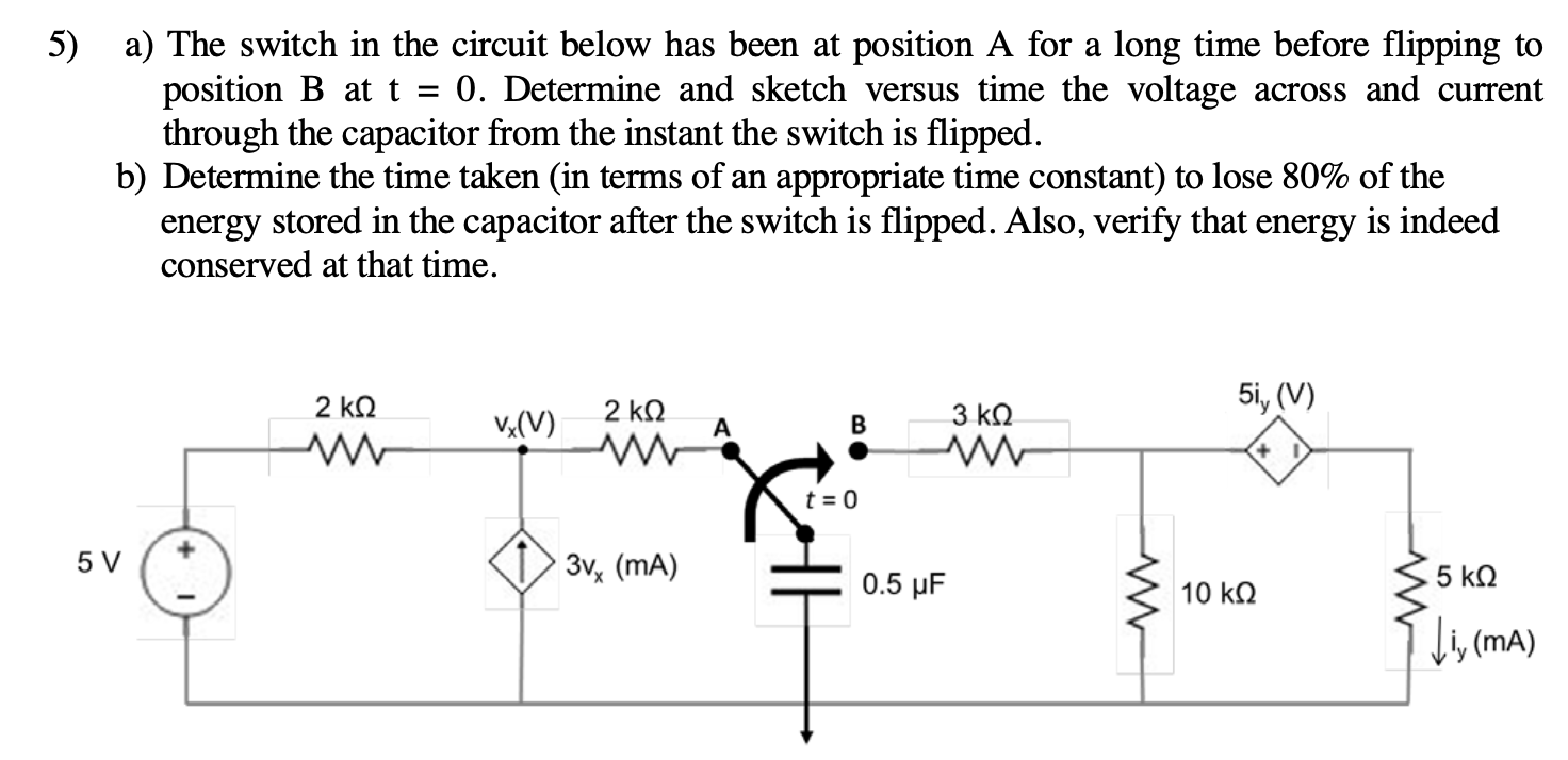 Solved 5) a) The switch in the circuit below has been at | Chegg.com