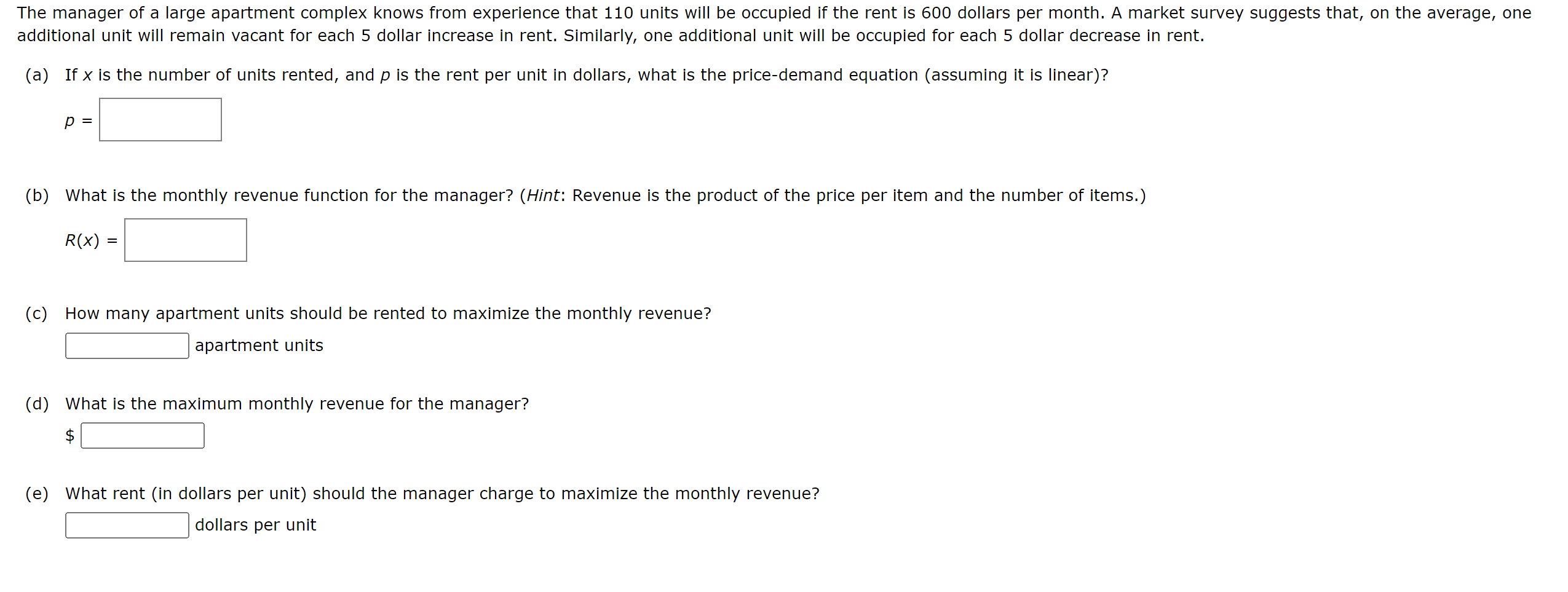 Solved additional unit will remain vacant for each 5 dollar | Chegg.com