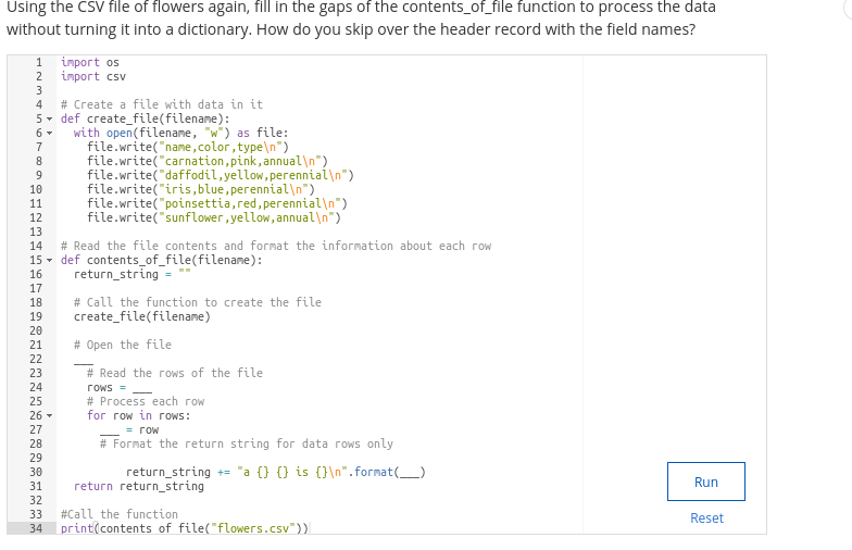 Solved 7 9 10 Using the CSV file of flowers again, fill in | Chegg.com