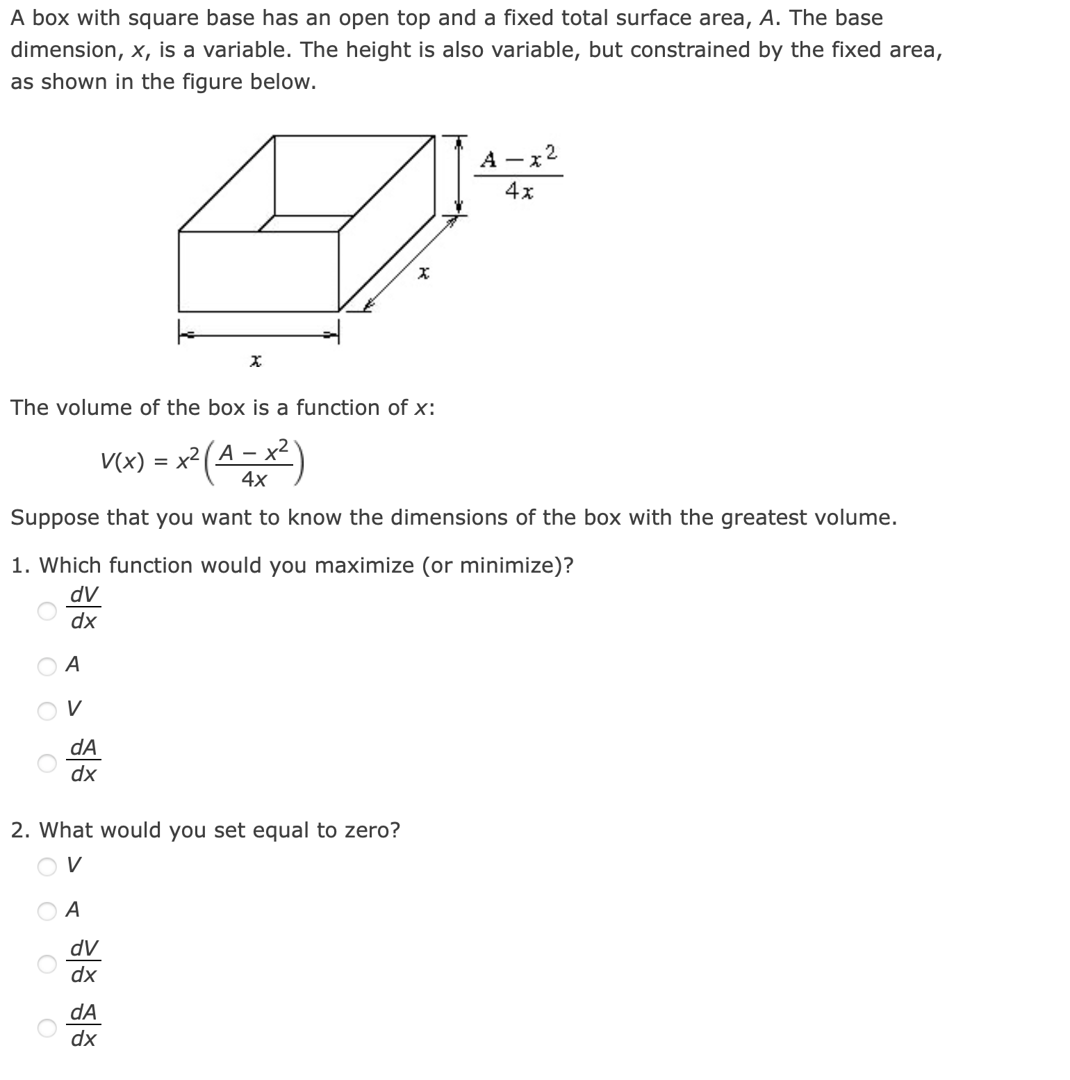 Solved A box with square base has an open top and a fixed
