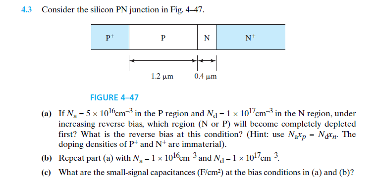 Solved 4.3 Consider the silicon PN junction in Fig. 4447. P+ | Chegg.com