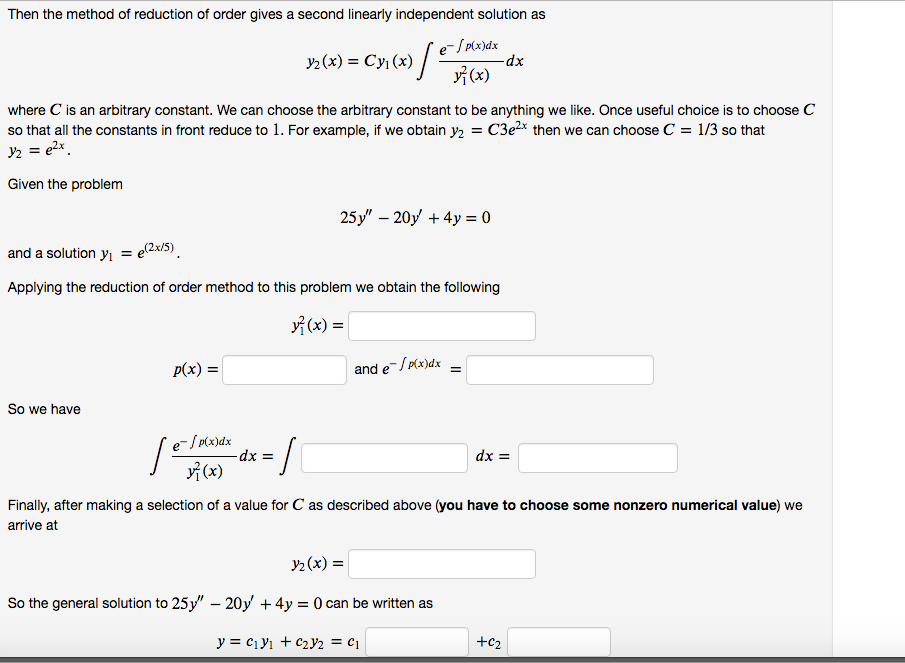 Solved Then the method of reduction of order gives a second | Chegg.com