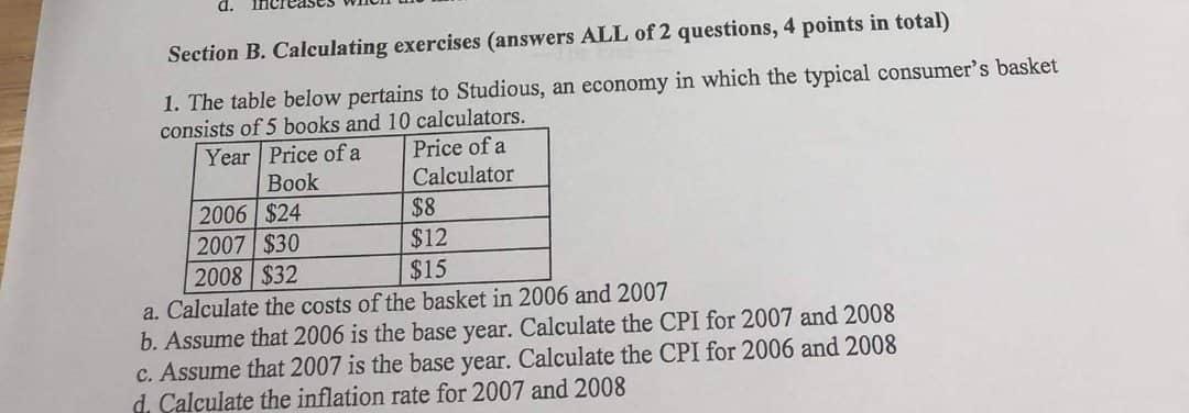 [Solved]: Section B. Calculating Exercises (answers ALL Of