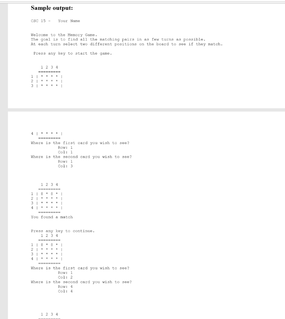 Memory Matching Game A common memory matching game