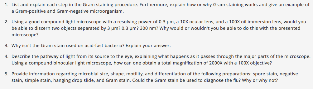 Solved 1. List and explain each step in the Gram staining | Chegg.com