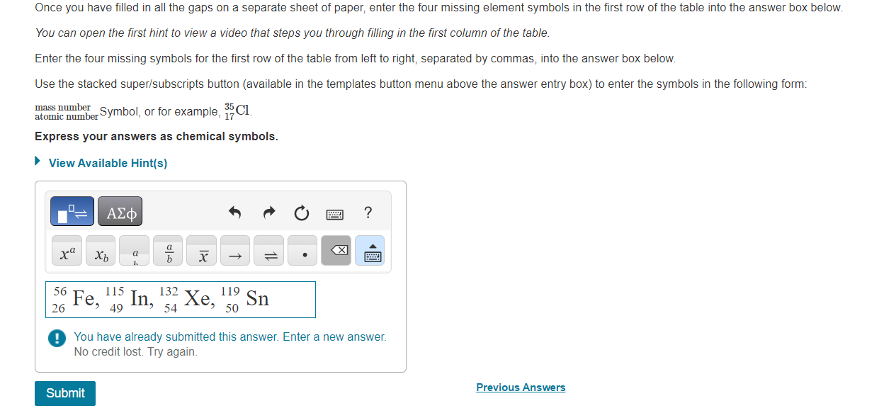 write the symbol to represent element atomic number and mass number