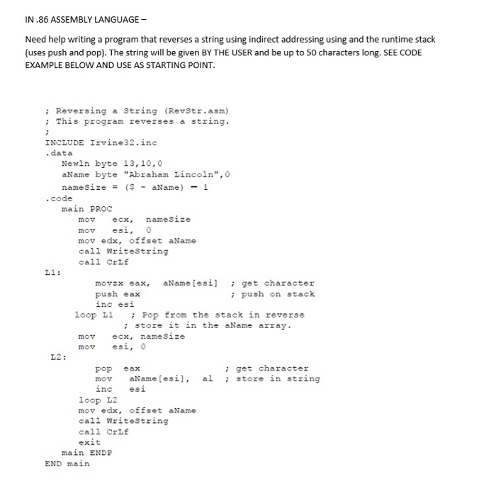 Solved IN.86 ASSEMBLY LANGUAGE- Need help writing a program | Chegg.com