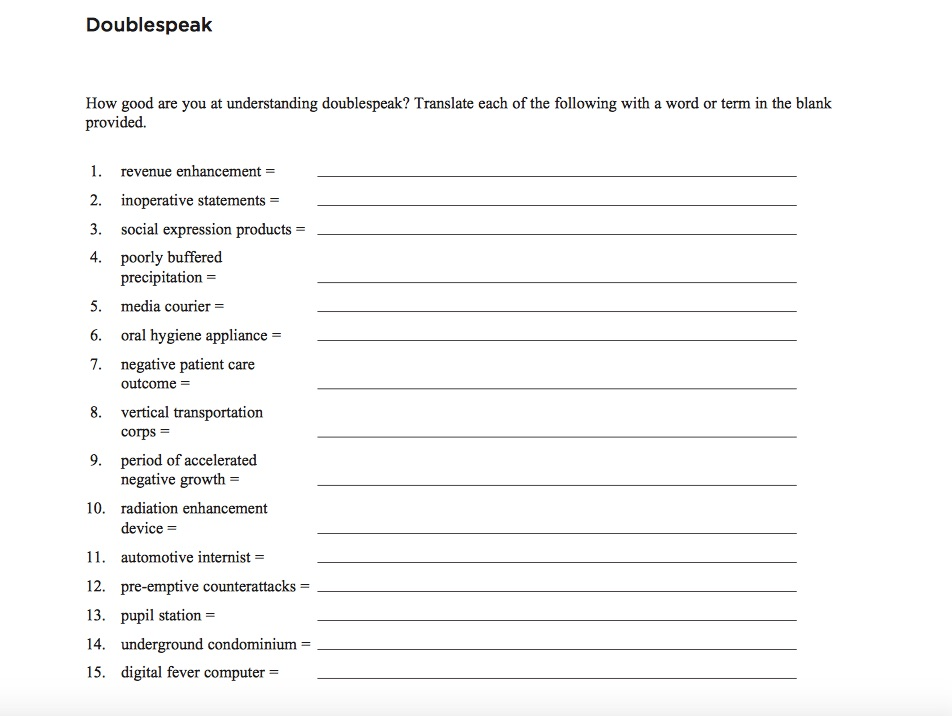 Solved Doublespeak How good are you at understanding | Chegg.com