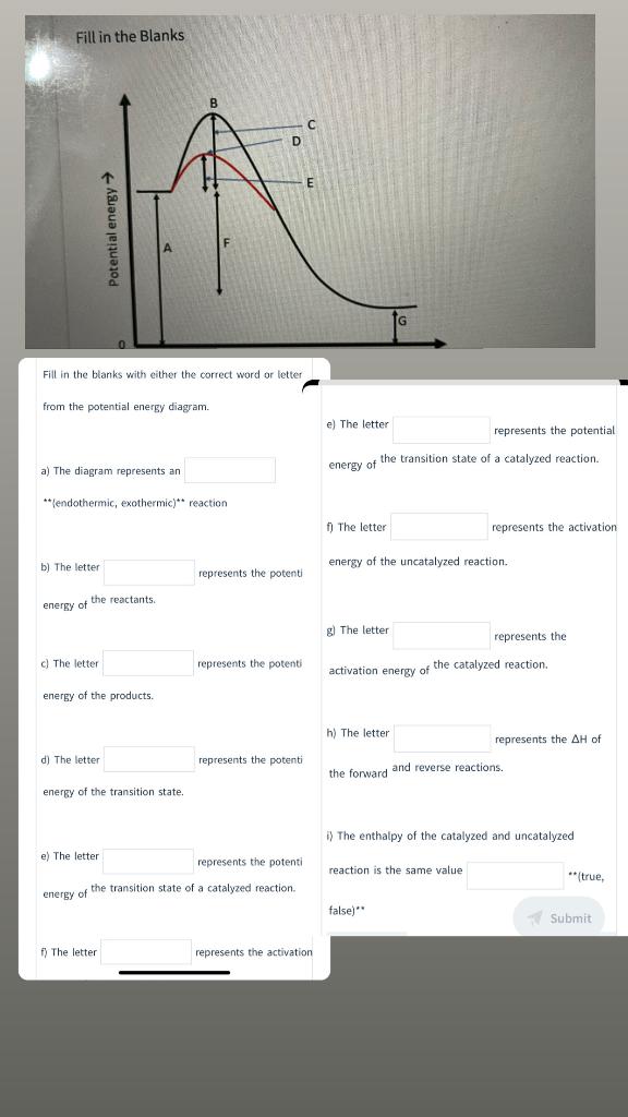 Solved Fill In The Blanks B Potential Energy Fill In The Chegg