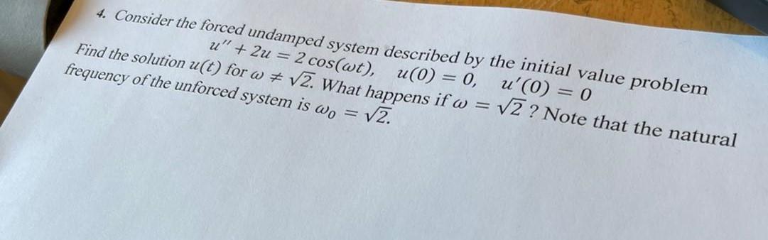 Solved 4. Consider the forced undamped system described by | Chegg.com