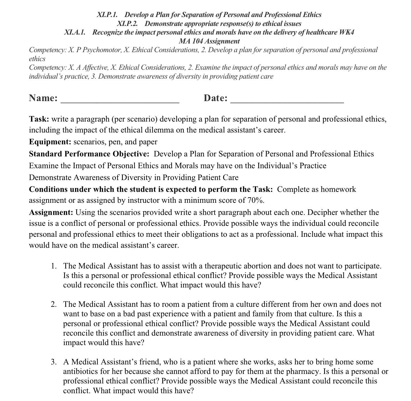 Solved XI.P.1. Develop a Plan for Separation of Personal and | Chegg.com
