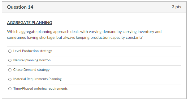 Solved Question 14 3 Pts Aggregate Planning Which Aggrega Chegg Com