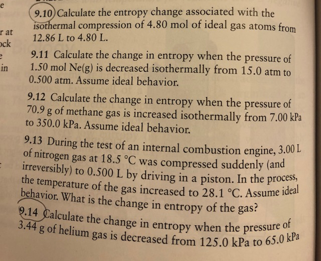 Solved 9.10 Calculate the entropy change associated with the | Chegg.com