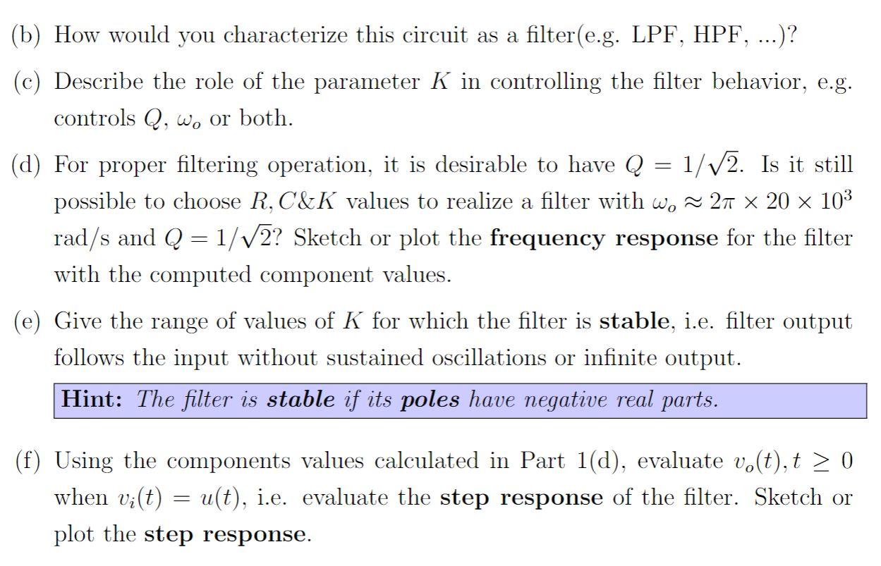 Solved 1. Consider The Sallen-Key Second-order Filter | Chegg.com