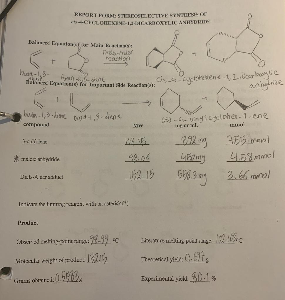 Solved REPORT FORM: STEREOSELECTIVE SYNTHESIS OF | Chegg.com