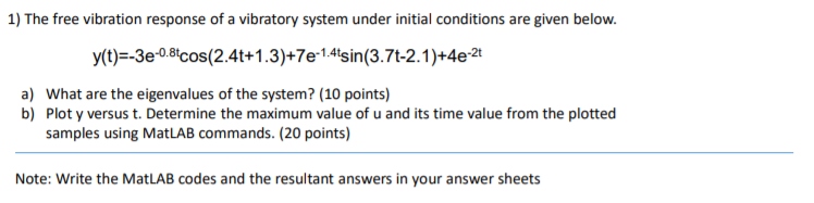 Solved 1) The Free Vibration Response Of A Vibratory System | Chegg.com