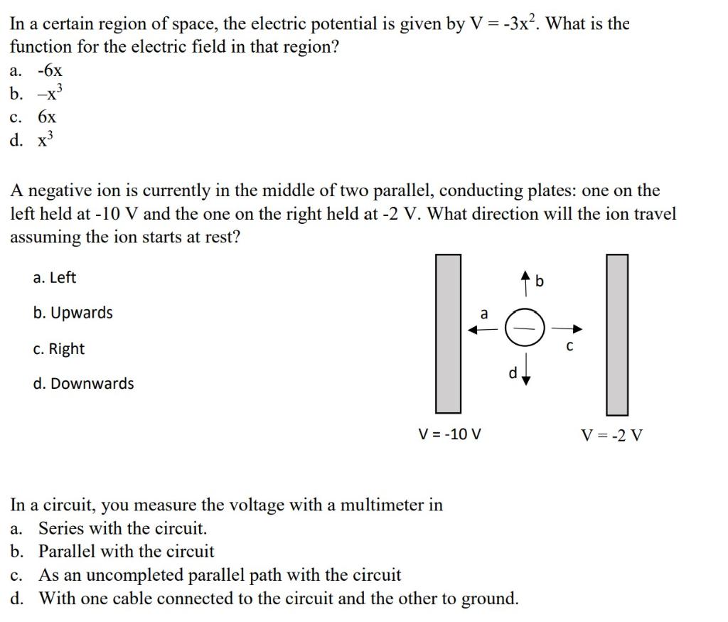 Solved In A Certain Region Of Space, The Electric Potential | Chegg.com