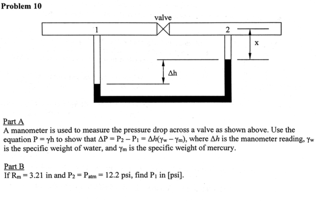Solved Problem 10 valve Part A A manometer is used to