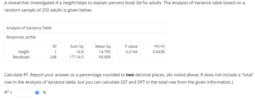 Solved The Analysis of Variance table for the example with Chegg