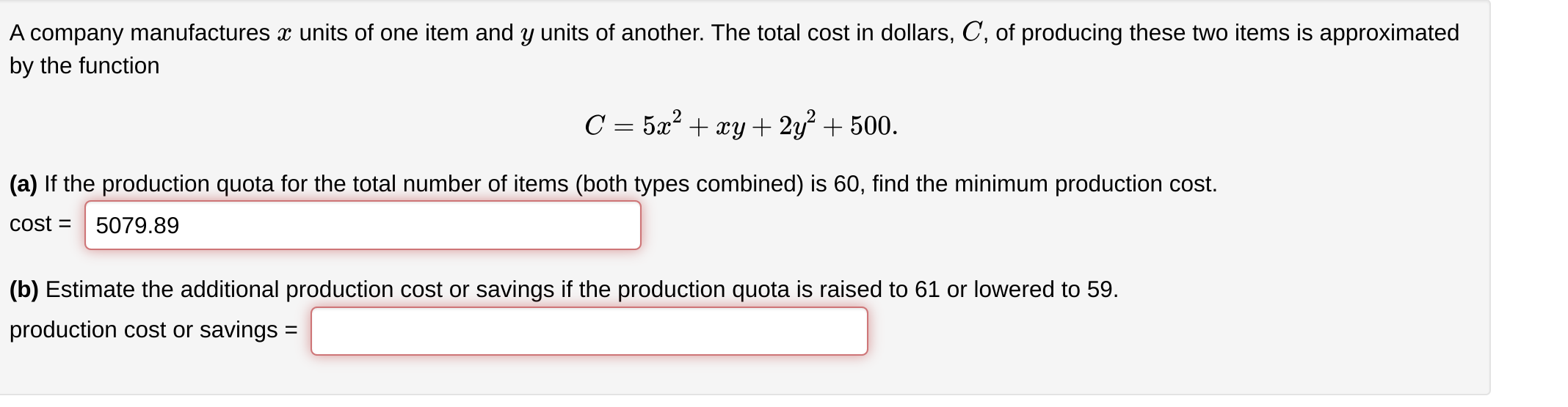 Solved A company manufactures x units of one item and y | Chegg.com