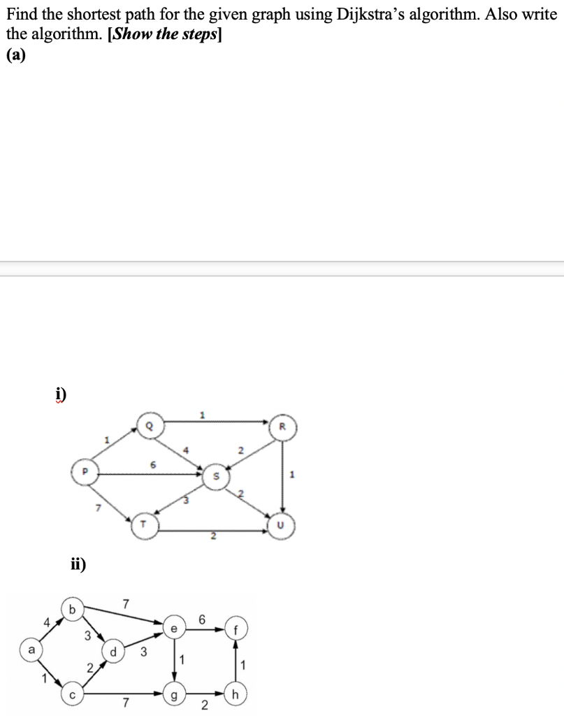 Find the shortest path for the given graph using | Chegg.com