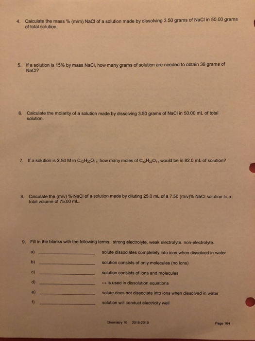 Solved Name Electrolytes, Concentration and Dilution of