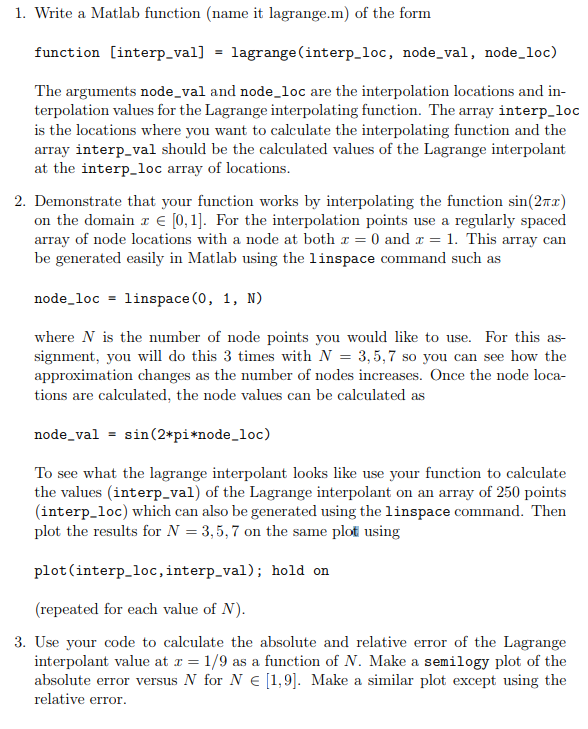 Solved Lagrange Interpolation Problem So I have to write | Chegg.com