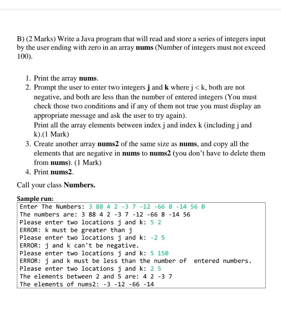 Solved Question 2 (5 points): A) (3 Marks) Write a Java | Chegg.com