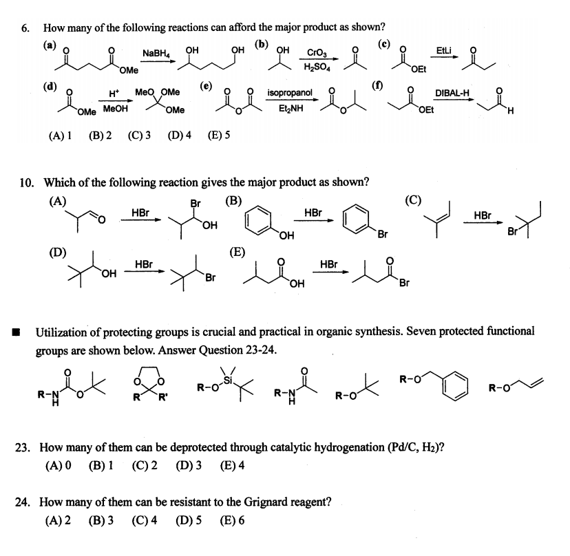 Solved (c) EtLi 6. How many of the following reactions can | Chegg.com