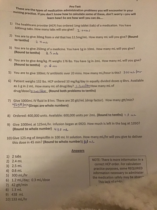 PreTest These are the types of medication
