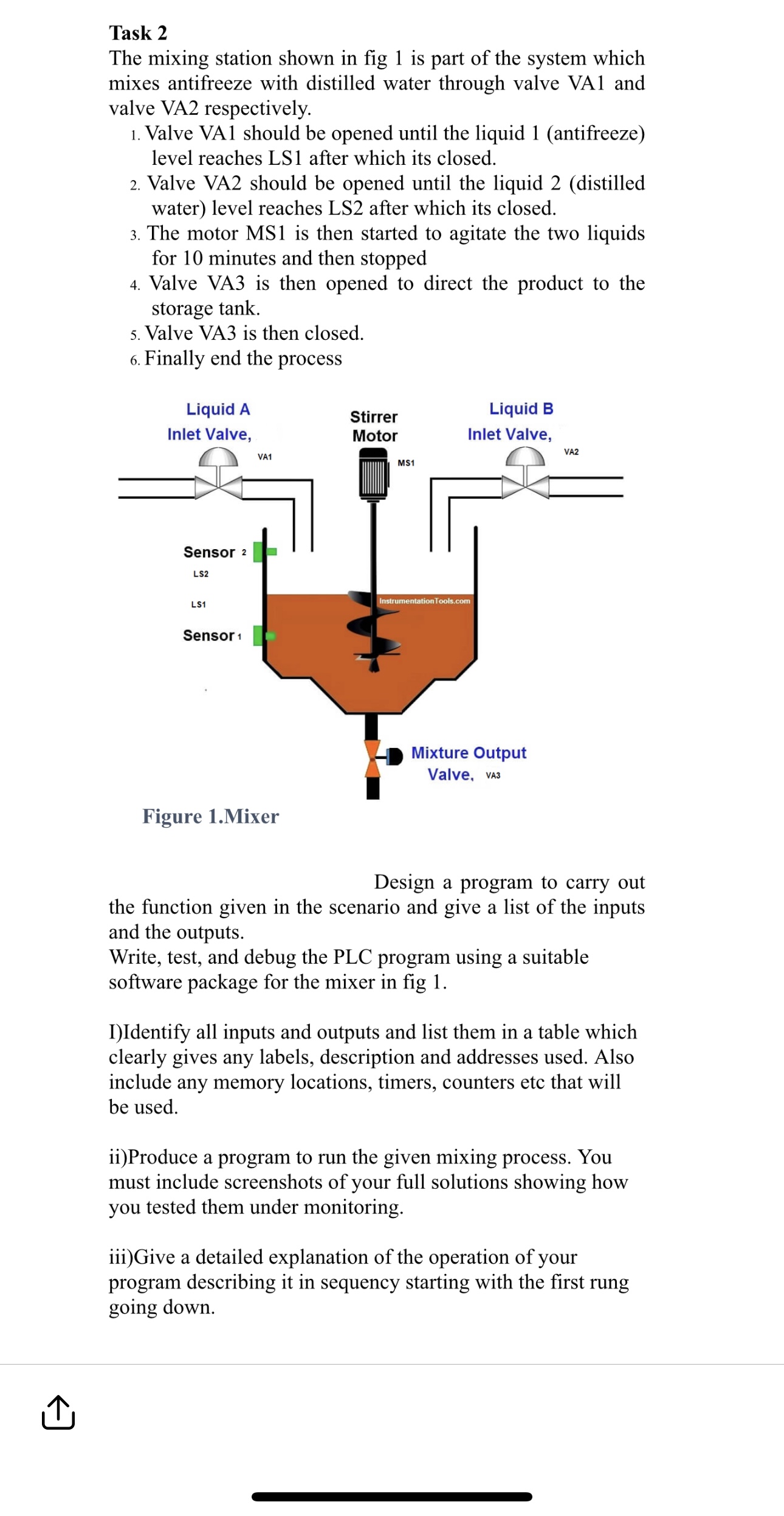 Solved Task 2The mixing station shown in fig 1 ﻿is part of | Chegg.com