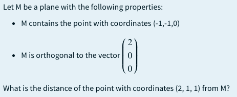Solved Let M be a plane with the following properties: • M | Chegg.com