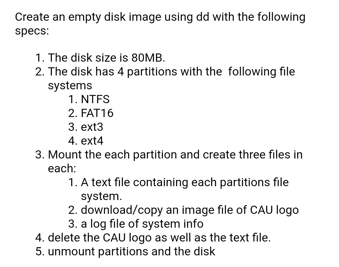 Create an empty disk image using dd with the