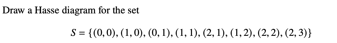 Solved Draw a Hasse diagram for the set a S = {(0,0), (1,0), | Chegg.com