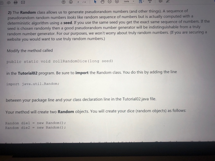 Solved 2 The Random Class Allows Us To Generate