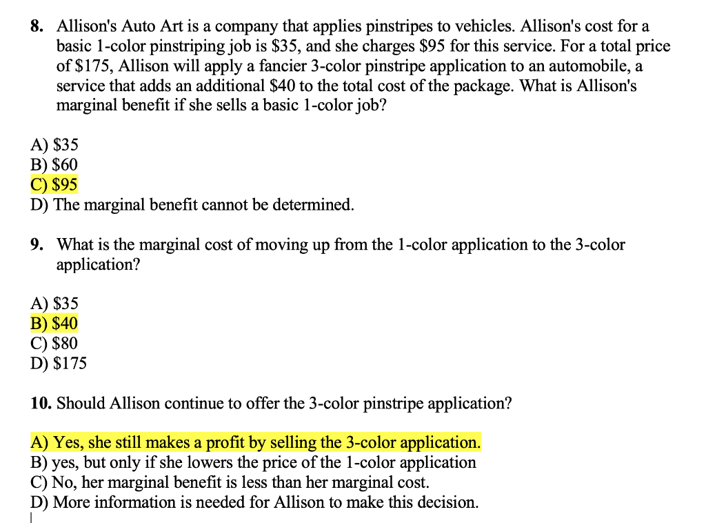 Solved 8. Allison's Auto Art is a company that applies