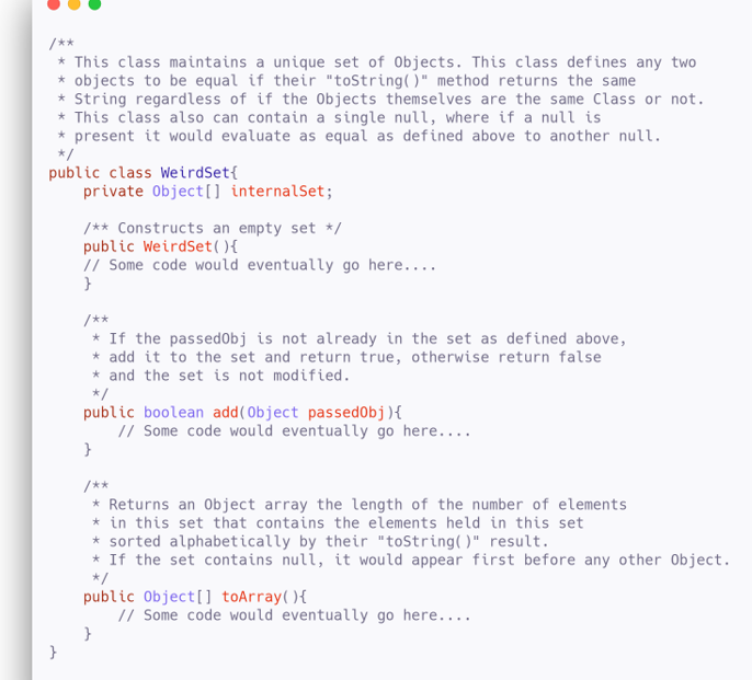 Solved * objects to be equal if their "tostring()" method | Chegg.com
