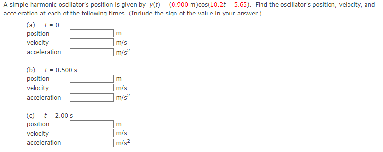 Solved A simple harmonic oscillator's position is given by | Chegg.com