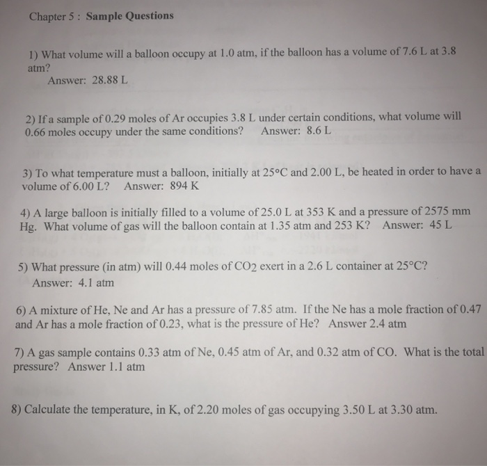 Solved Chapter 5 Sample Questions 1) What volume will a