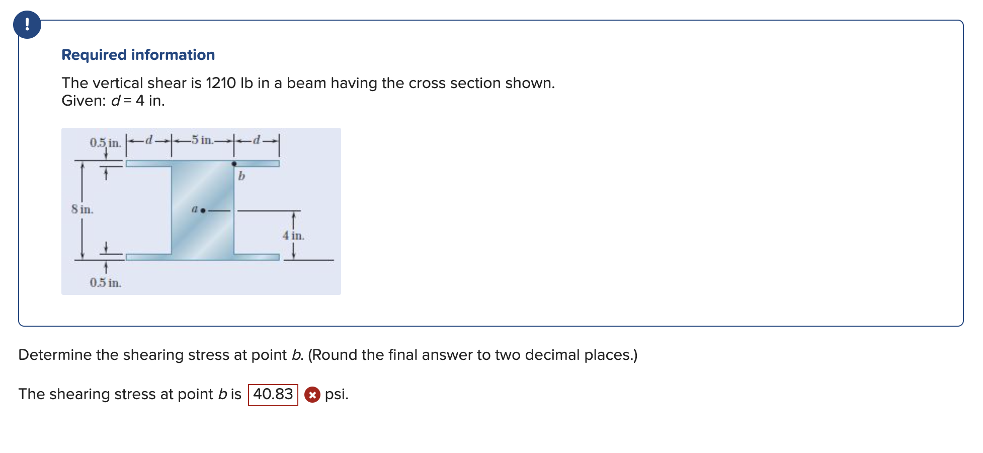 Solved Required information The vertical shear is 1210lb in