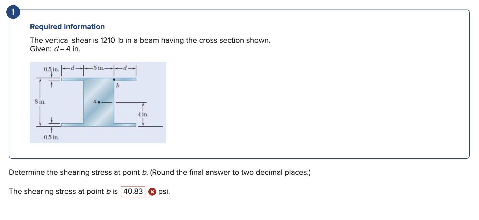 Solved Required Information The Vertical Shear Is 1210lb In | Chegg.com