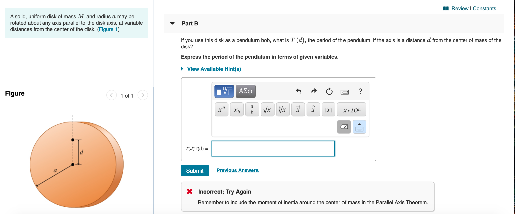 Solved A Review | Constants A solid, uniform disk of mass M | Chegg.com